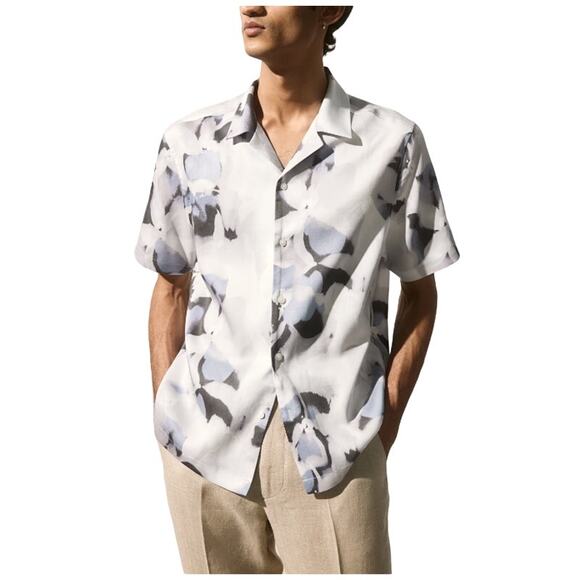 Zara S Mens Gray Resort Shirt Floral Abstract Pattern Short Sleeves - Picture 10 of 10